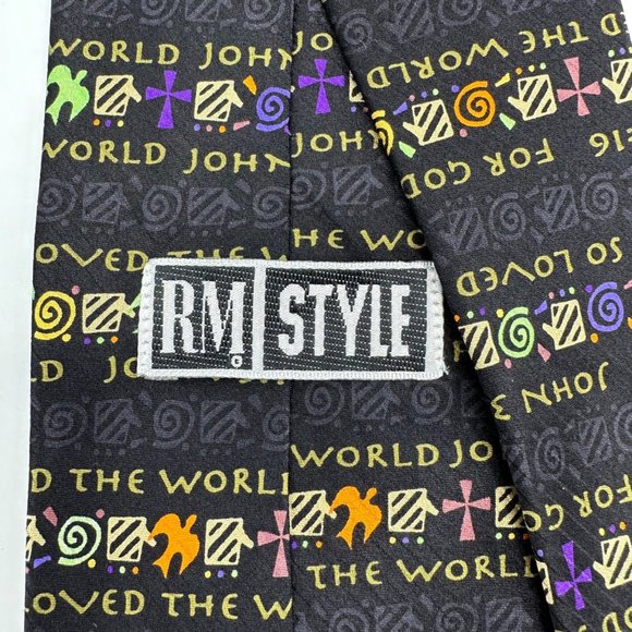 RM Style Neck Tie Mens 100% Silk Scripture John 3 16 For God So Loved The World - Picture 6 of 8
